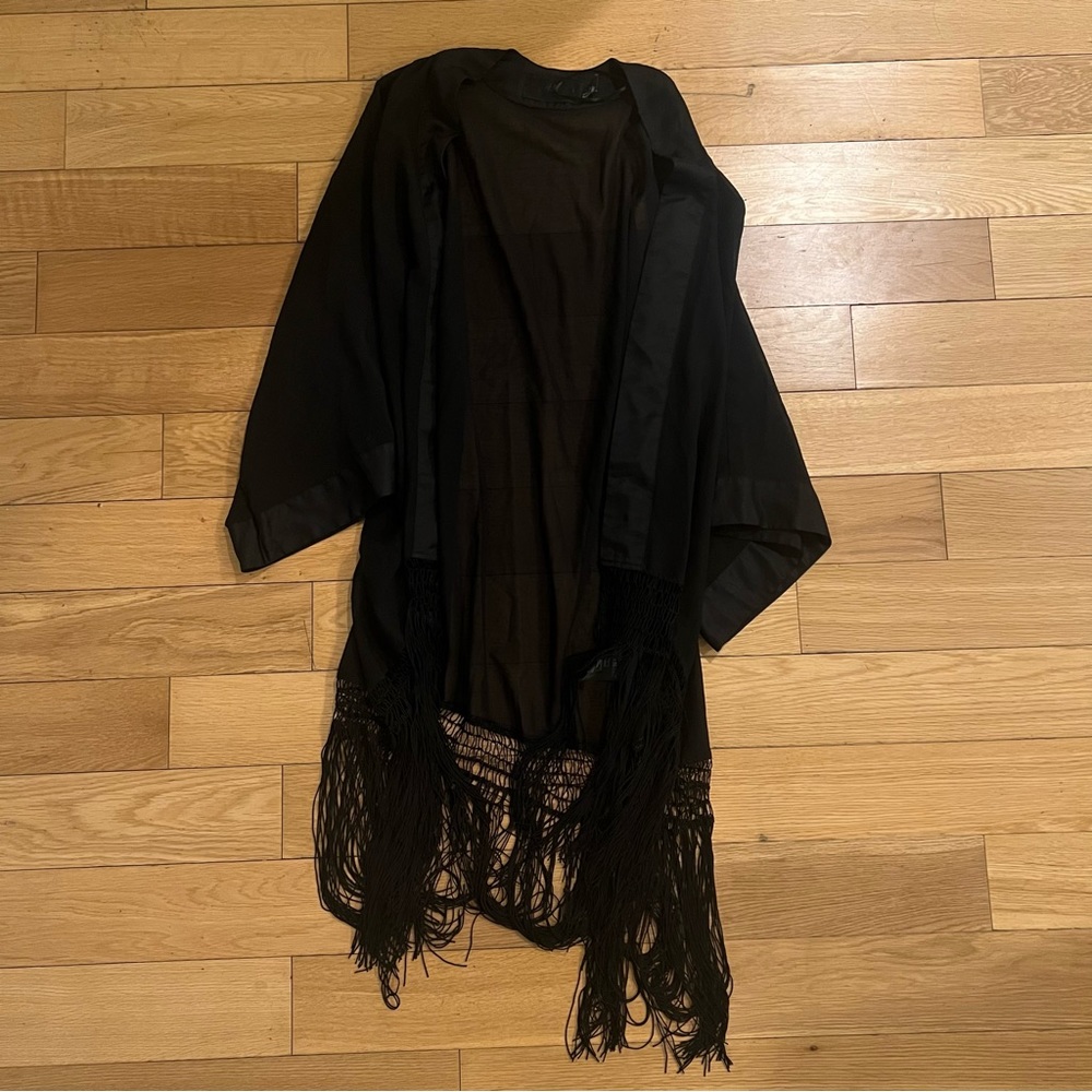 H&M Black Fringe Kimono Style Open Jacket